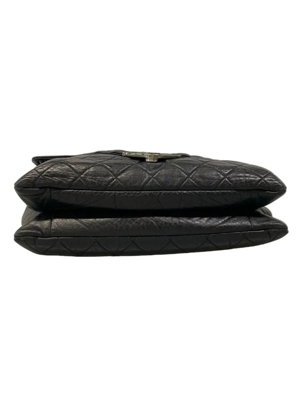 Chanel Shoulder Bag Quilted Black Silver Double Flap Leather